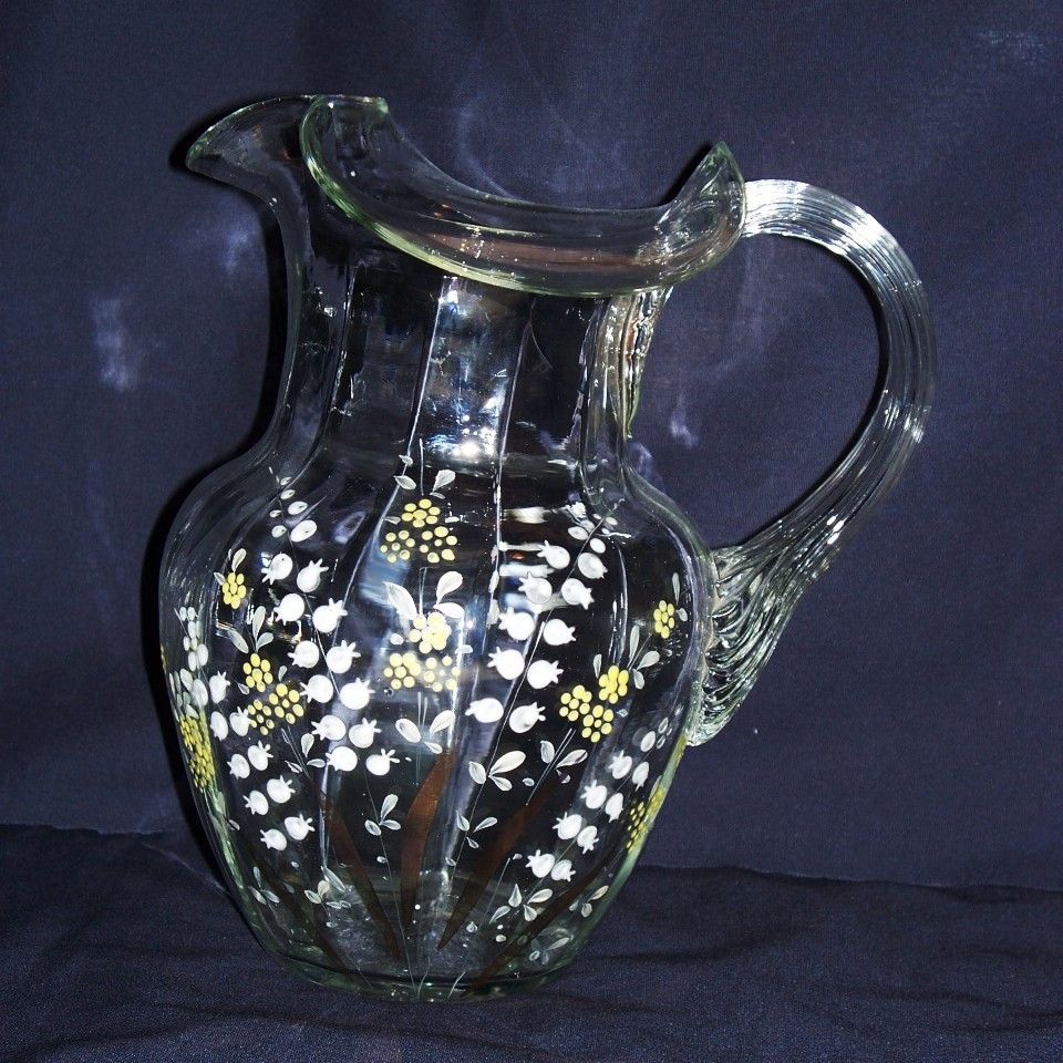 Antique Fenton Enameled Water Set - Lily of the Valley Antique Fenton Enameled Water Set - Lily of the Valley