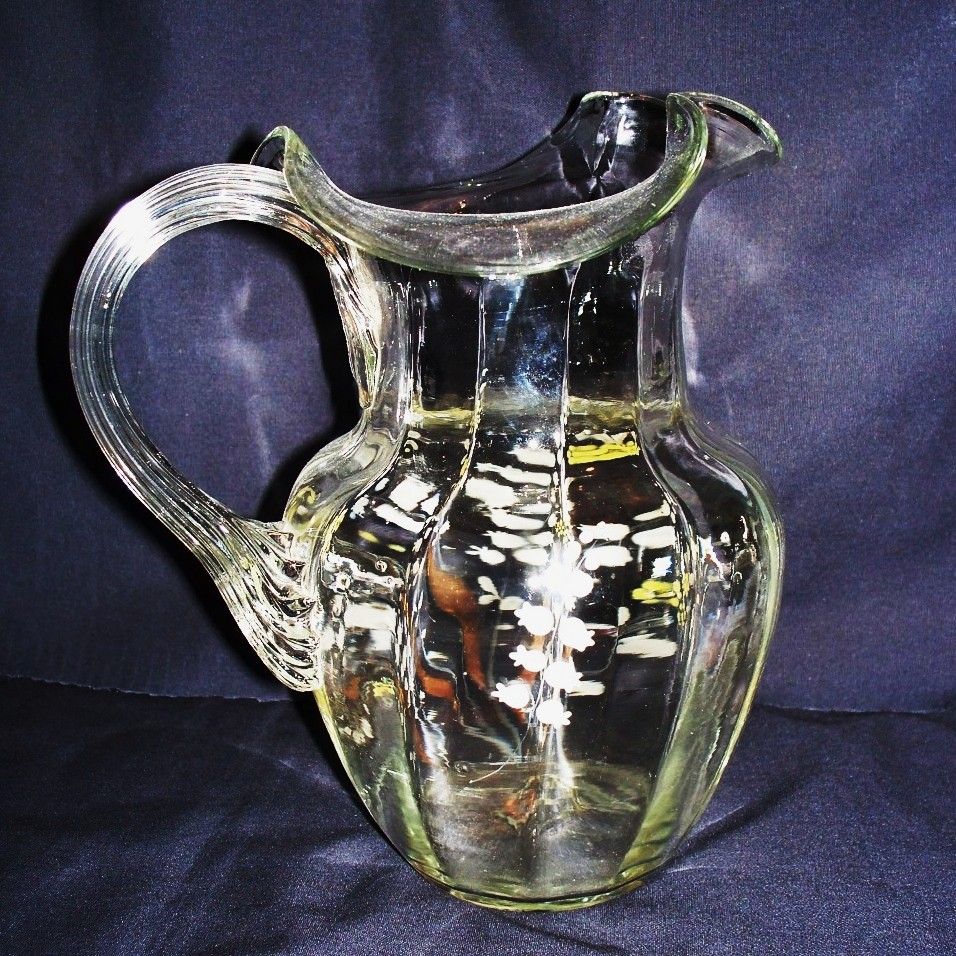 Antique Fenton Enameled Water Set - Lily of the Valley Antique Fenton Enameled Water Set - Lily of the Valley
