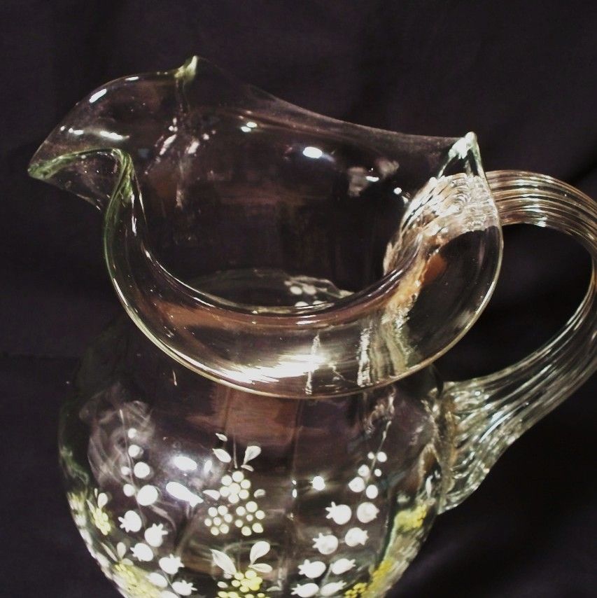 Antique Fenton Enameled Water Set - Lily of the Valley Antique Fenton Enameled Water Set - Lily of the Valley