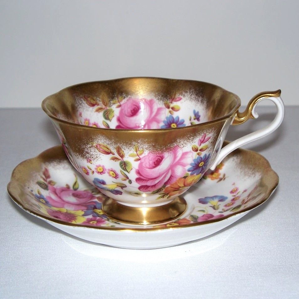 Royal Albert Heavy Gold and Floral Tea Cup and Saucer Royal Albert Heavy Gold and Floral Tea Cup and Saucer