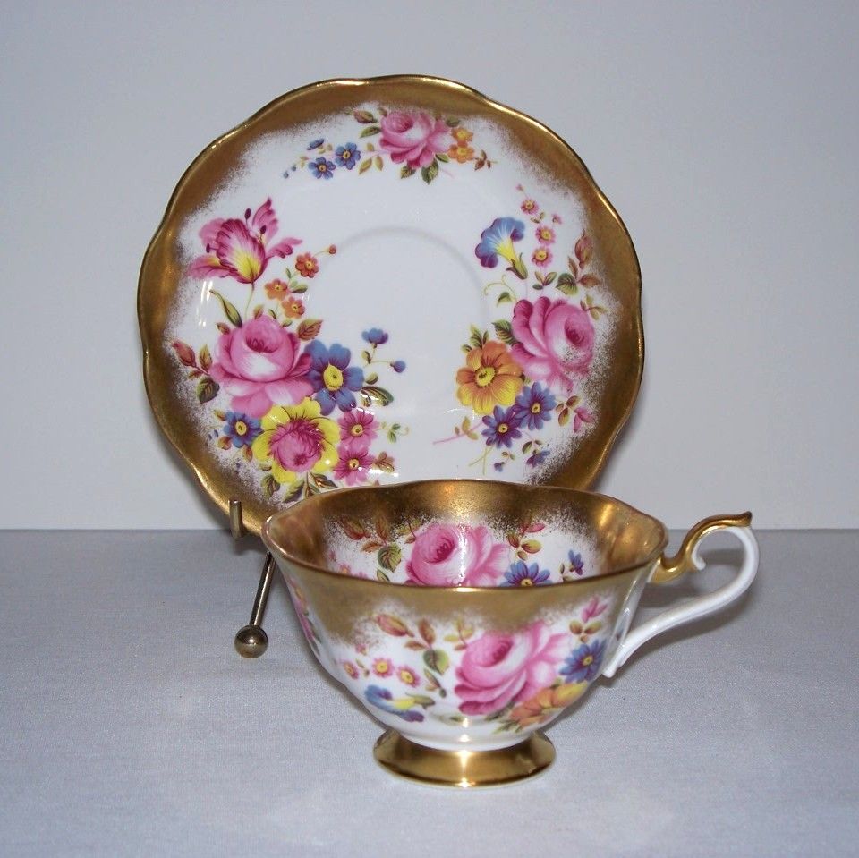 Royal Albert Heavy Gold and Floral Tea Cup and Saucer Royal Albert Heavy Gold and Floral Tea Cup and Saucer