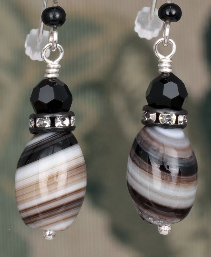 Agate and Swarovski Crystal Earrings in Sterling Silver Agate and Swarovski Crystal Earrings in Sterling Silver