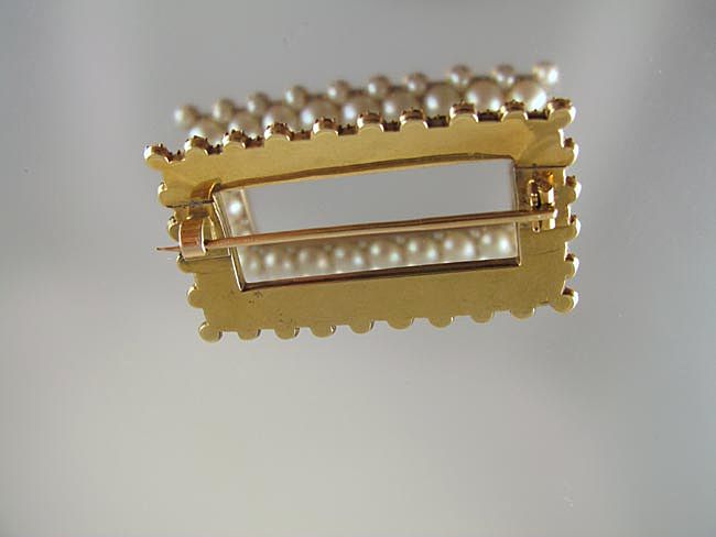 14k gold Victorian pearl buckle pin 14k gold Victorian pearl buckle pin