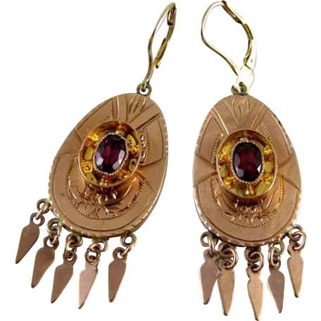 Antique 14k rose gold Victorian garnet tassel fringe lever back earrings Antique 14k rose gold Victorian garnet tassel fringe lever back earrings