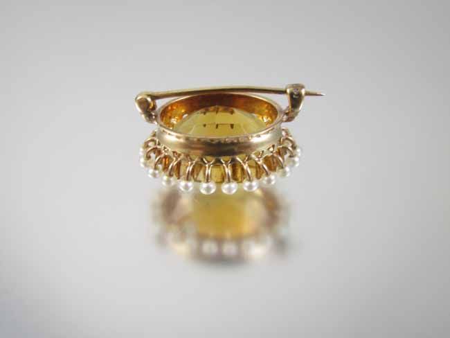 Stunning Edwardian 14k gold 15 carat citrine seed pearl brooch pin Stunning Edwardian 14k gold 15 carat citrine seed pearl brooch pin
