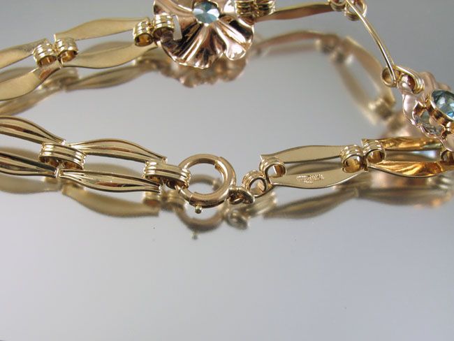 Vintage Art Deco Retro Moderne 14k genuine blue zircon bracelet Vintage Art Deco Retro Moderne 14k genuine blue zircon bracelet
