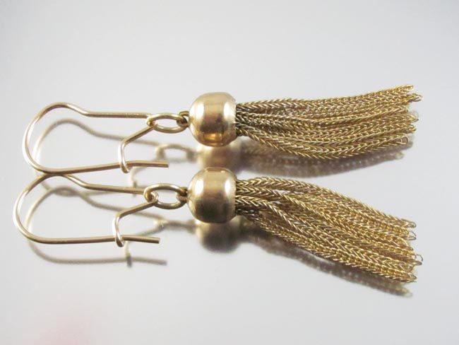 14k gold antique Edwardian Art Deco transitional herringbone tassel fringe drop Flapper earrings 14k gold antique Edwardian Art Deco transitional herringbone tassel fringe drop Flapper earrings