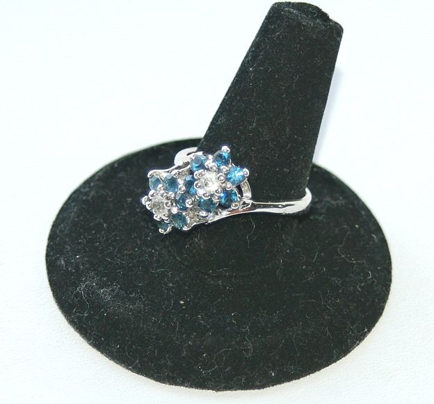 Faux Diamond Rings on Hallmarked Sterling Sapphire And Faux Diamond Double Flower Ring From