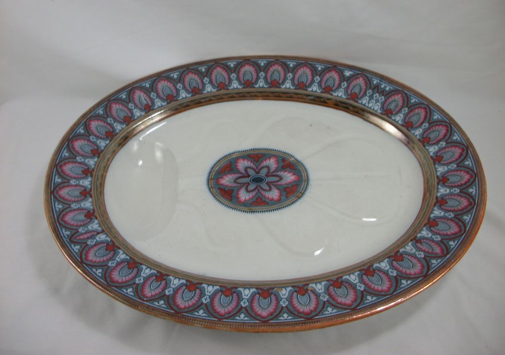 1860s 10-piece Flow Blue Mulberry Polychrome serving pieces, Grecian Border by Liddle, Elliot and Son 1860s 10-piece Flow Blue Mulberry Polychrome serving pieces, Grecian Border by Liddle, Elliot and Son