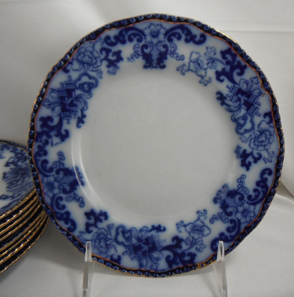 Flow Blue Salad Plates, Nankin by Royal Doulton, 1890s Flow Blue Salad Plates, Nankin by Royal Doulton, 1890s