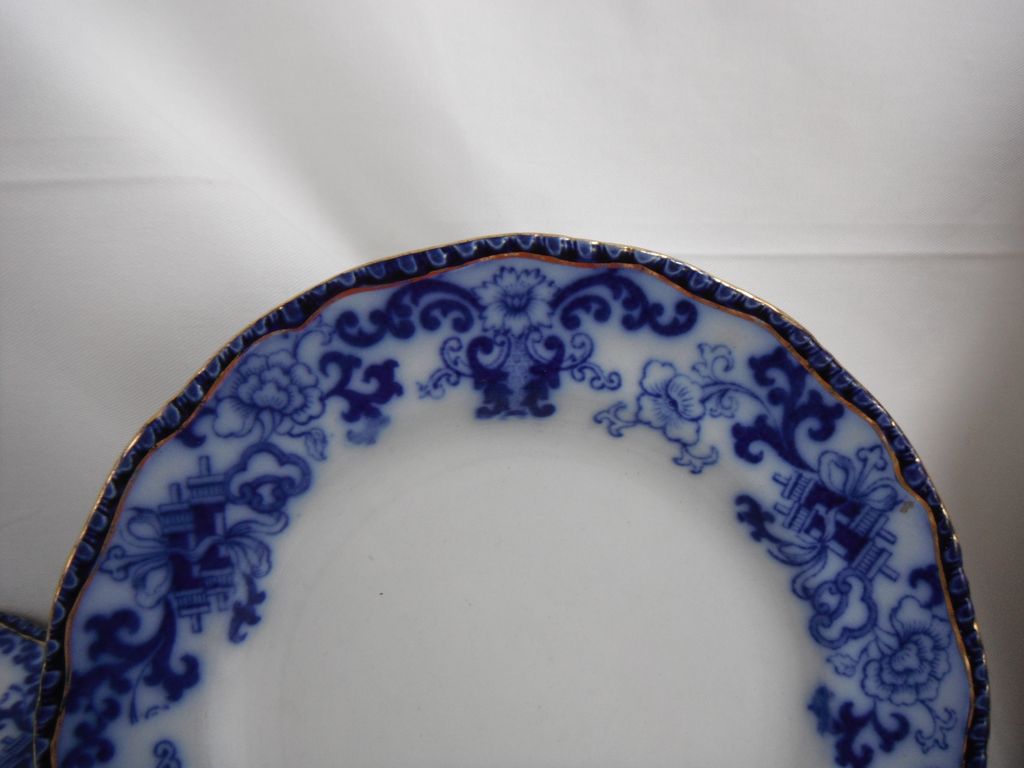 Flow Blue Salad Plates, Nankin by Royal Doulton, 1890s Flow Blue Salad Plates, Nankin by Royal Doulton, 1890s