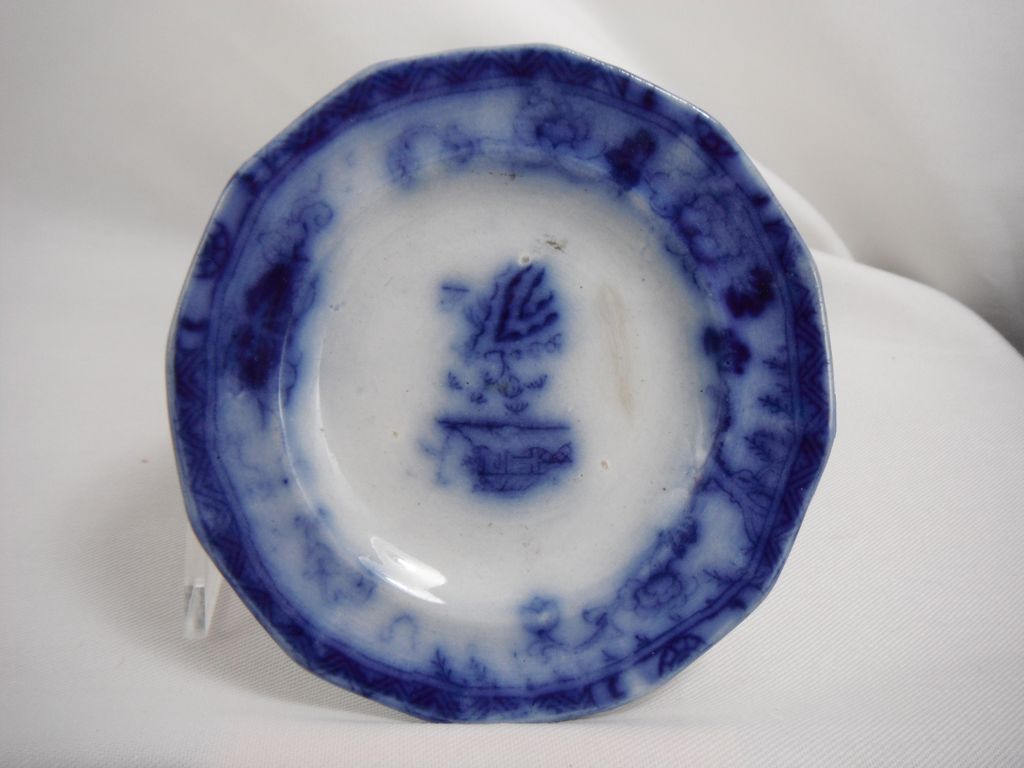 Flow Blue Cup Saucer Plate, Hong Kong by Charles Meigh, 1850s Flow Blue Cup Saucer Plate, Hong Kong by Charles Meigh, 1850s