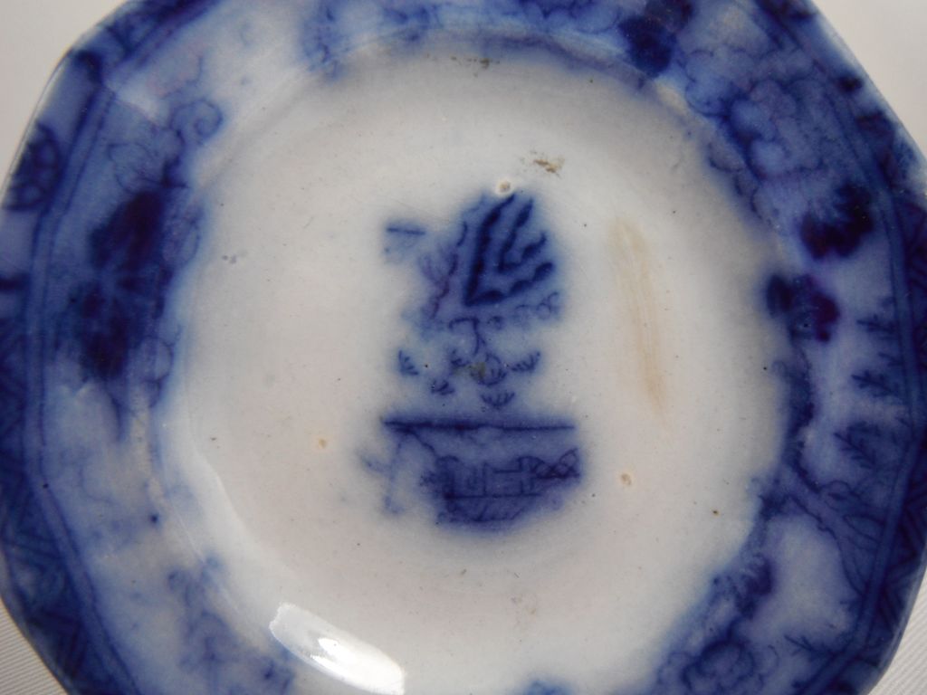 Flow Blue Cup Saucer Plate, Hong Kong by Charles Meigh, 1850s Flow Blue Cup Saucer Plate, Hong Kong by Charles Meigh, 1850s