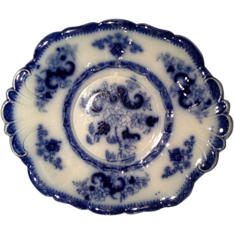 Flow Blue Hong Kong Tureen Underplate by William Ridgway, 1840s Flow Blue Hong Kong Tureen Underplate by William Ridgway, 1840s