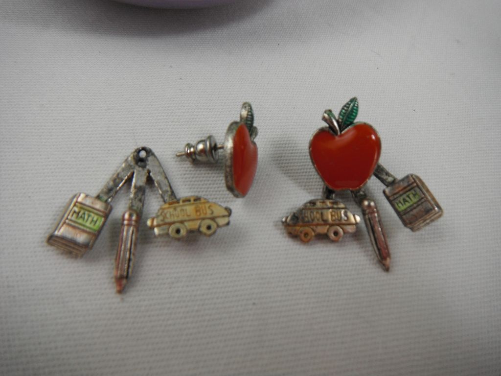 Vintage 1980s Teacher Theme Dangling Back Earrings Vintage 1980s Teacher Theme Dangling Back Earrings