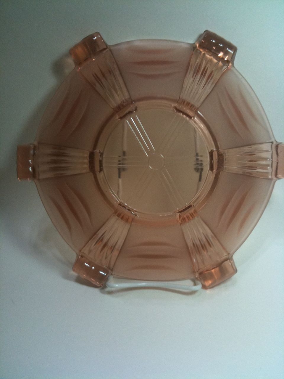 Czechoslovakia Stolzle pressed glass bowl in peach / pink glass Czechoslovakia Stolzle pressed glass bowl in peach / pink glass