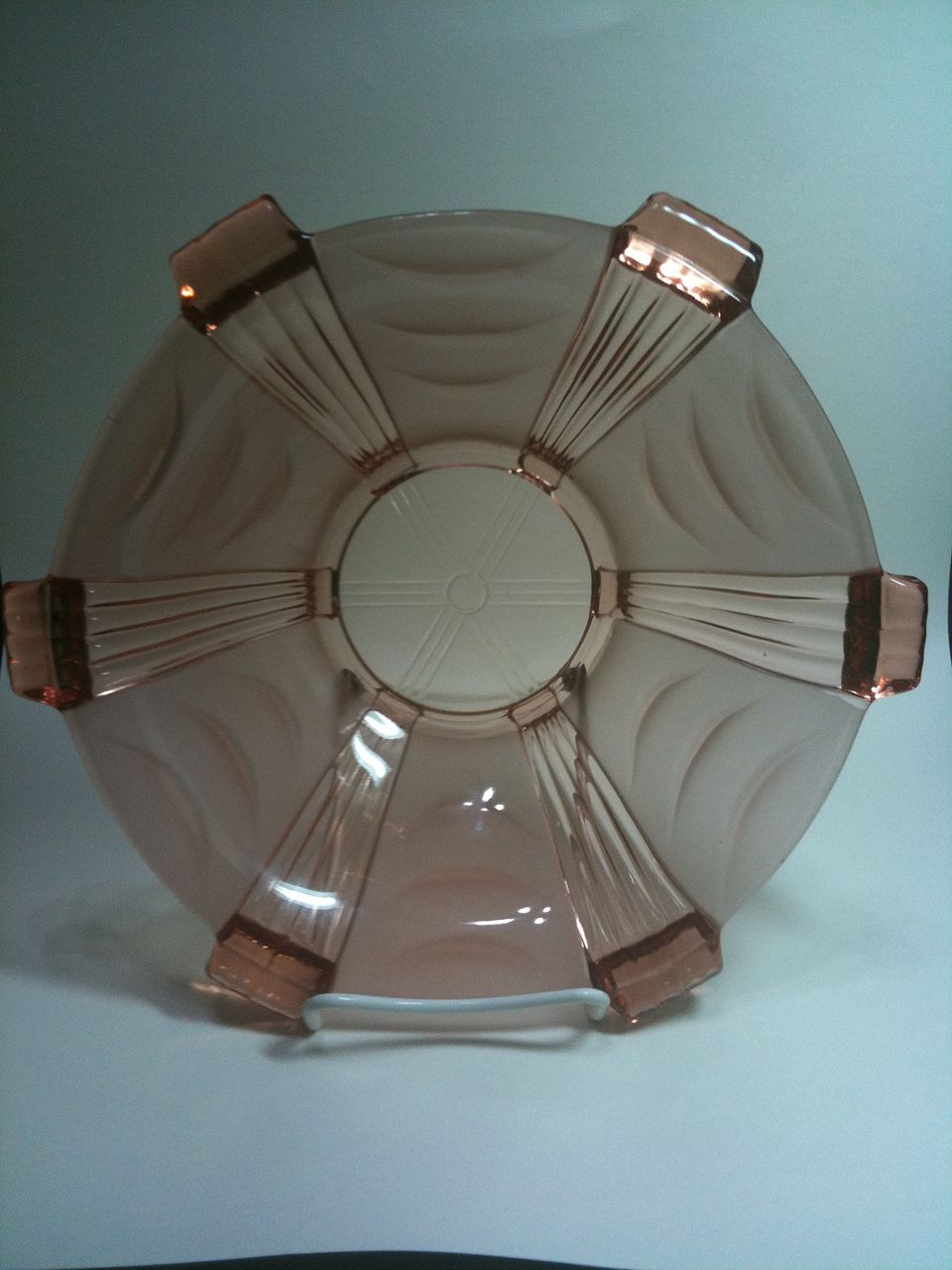 Czechoslovakia Stolzle pressed glass bowl in peach / pink glass Czechoslovakia Stolzle pressed glass bowl in peach / pink glass