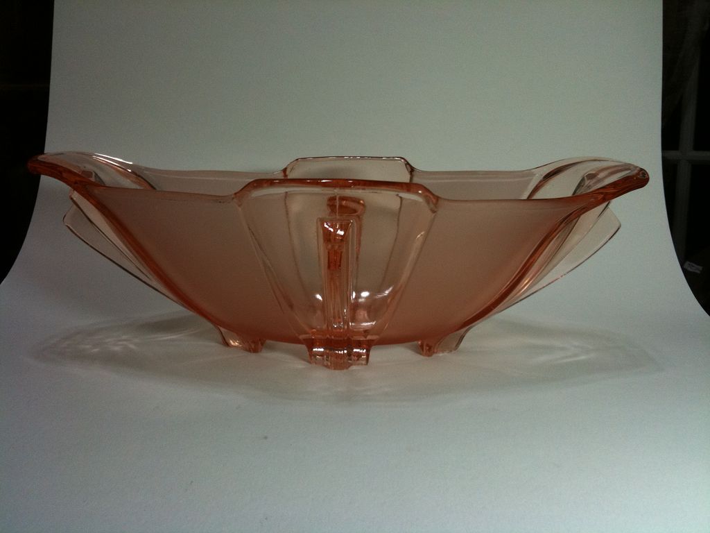 Czechoslovakia Stolzle Pressed Glass bowl in peach / pink glass Czechoslovakia Stolzle Pressed Glass bowl in peach / pink glass