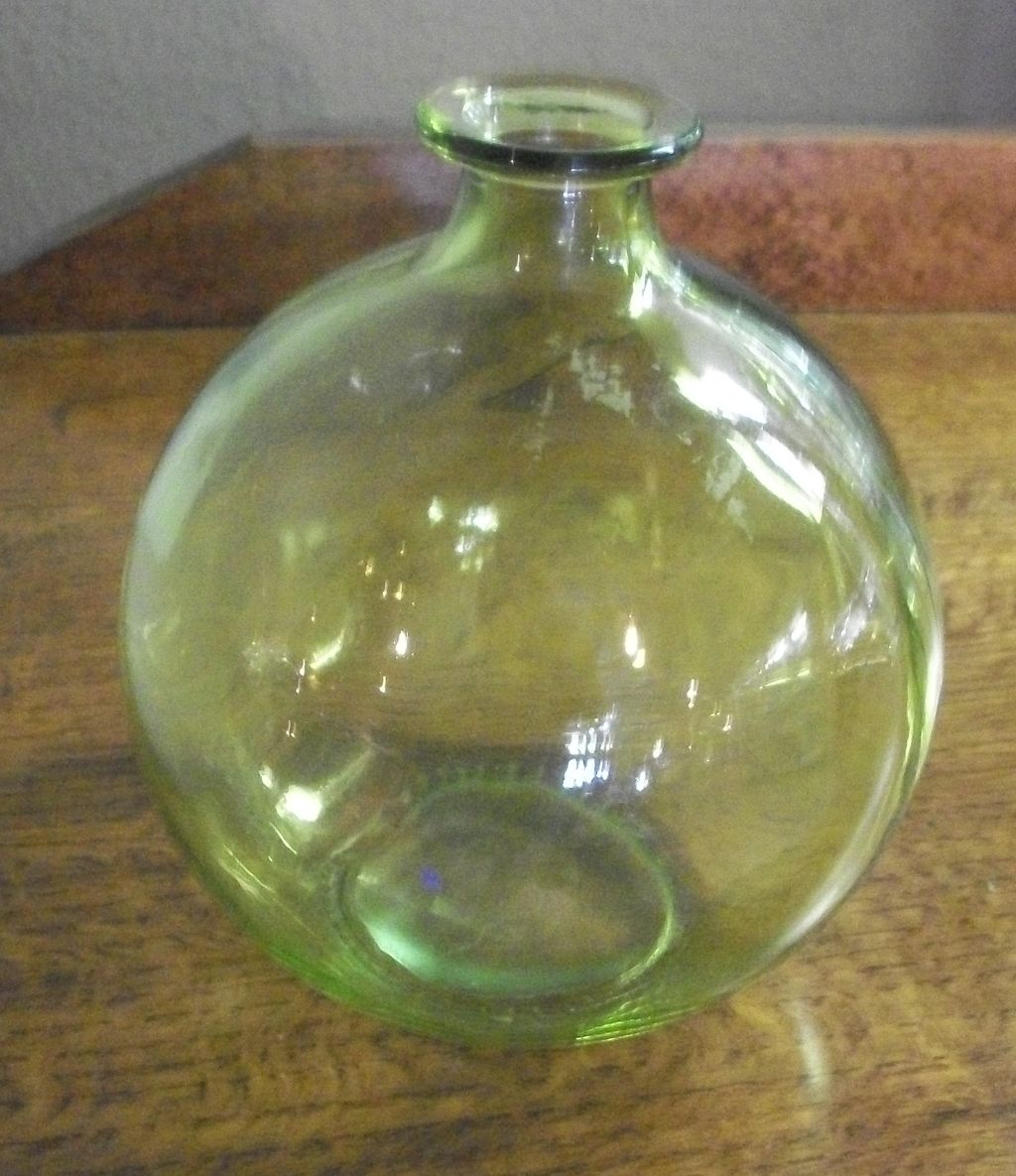 Light Green Glass Oil Globe Bottle Depression Era Light Green Glass Oil Globe Bottle Depression Era
