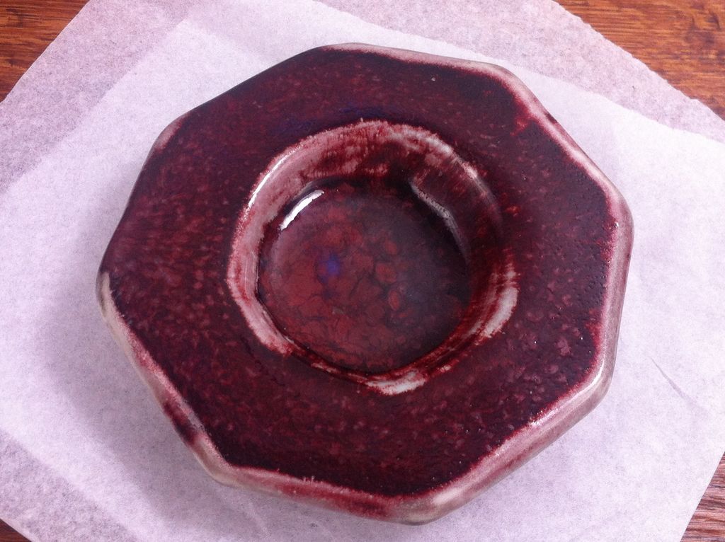 Harding Black Tray with Spotted Dark Red Glaze over Oatmeal 1985 Harding Black Tray with Spotted Dark Red Glaze over Oatmeal 1985