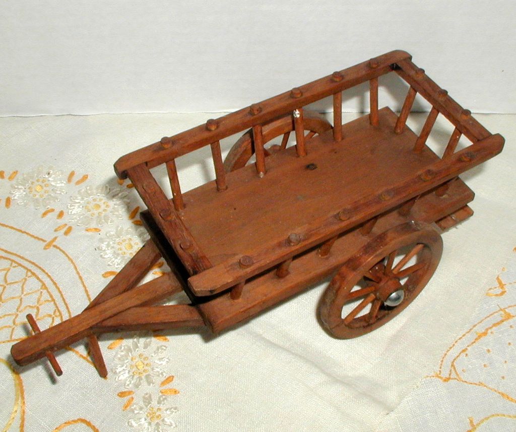 Hand Made Miniature Wooden Hay Wagon Hand Made Miniature Wooden Hay Wagon