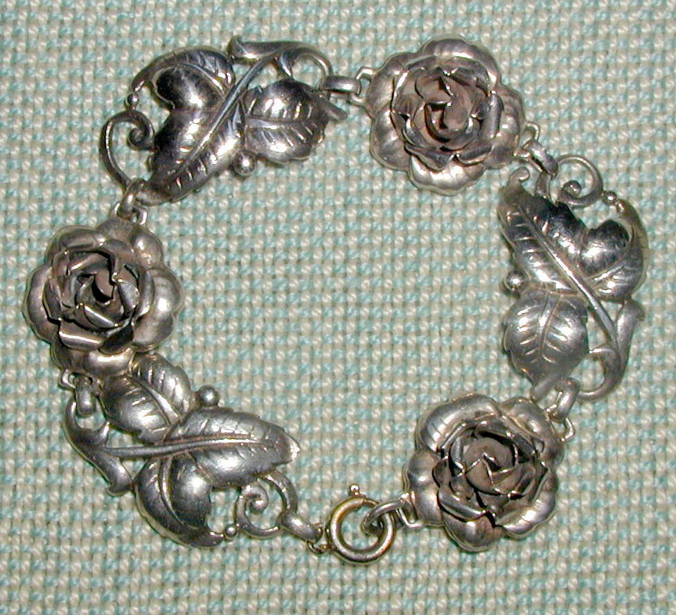 Sterling Silver Bracelet with Three Dimensional Roses Sterling Silver Bracelet with Three Dimensional Roses