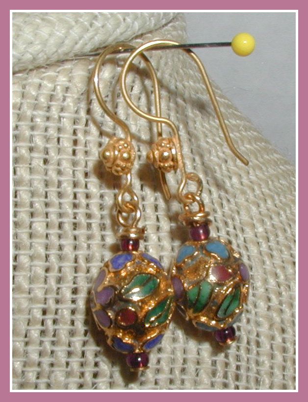 Amethyst and Cloisonne Necklace and Earrings Amethyst and Cloisonne Necklace and Earrings