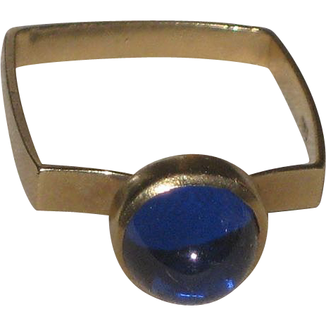 Vintage Natural Domed Cabochon Square Band Sapphire Ring 18K Sz 6 1/4 Vintage Natural Domed Cabochon Square Band Sapphire Ring 18K Sz 6 1/4