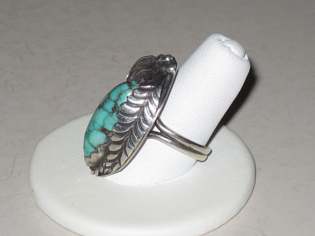 Vintage Signed Squash Blossom & Turquoise Native American Ring Vintage Signed Squash Blossom & Turquoise Native American Ring