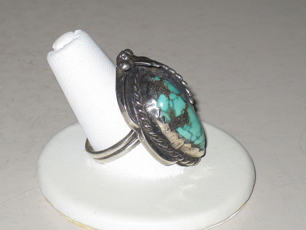 Vintage Signed Squash Blossom & Turquoise Native American Ring Vintage Signed Squash Blossom & Turquoise Native American Ring