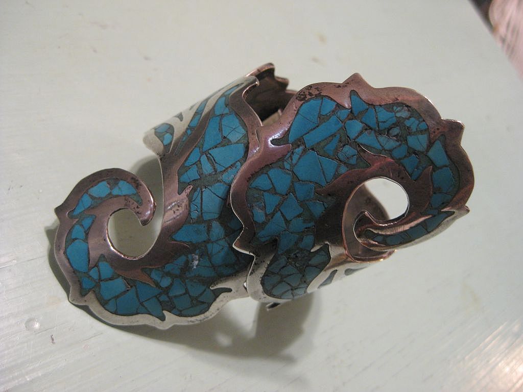 Vintage Taxco Mexico Sterling Silver and Turquoise Bypass Clamper Bracelet Vintage Taxco Mexico Sterling Silver and Turquoise Bypass Clamper Bracelet