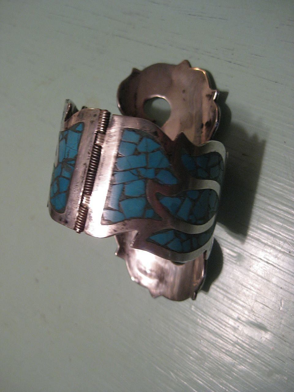 Vintage Taxco Mexico Sterling Silver and Turquoise Bypass Clamper Bracelet Vintage Taxco Mexico Sterling Silver and Turquoise Bypass Clamper Bracelet