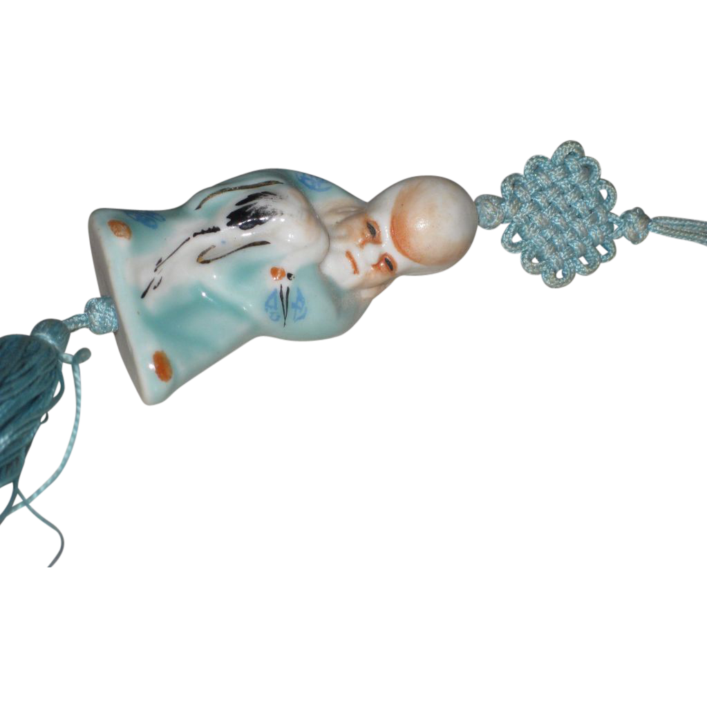 Vintage Porcelain God Netsuke Immortal Figural Necklace with braided Silk ... Vintage Porcelain God Netsuke Immortal Figural Necklace with braided Silk ...