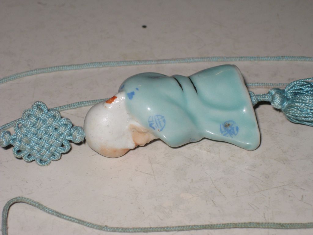 Vintage Porcelain God Netsuke Immortal Figural Necklace with braided Silk and Tassel Vintage Porcelain God Netsuke Immortal Figural Necklace with braided Silk and Tassel
