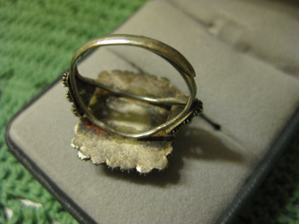 Vintage Silver & Oxbone Chinese Ring Scrimshaw crane Bird Vintage Silver & Oxbone Chinese Ring Scrimshaw crane Bird
