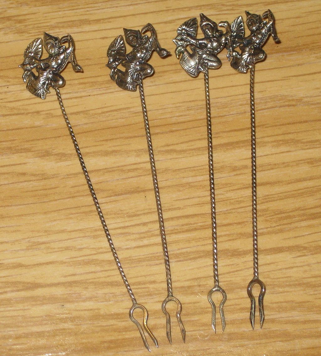 Figural Siam Dancers Silver Hors d'oeuvres picks forks Figural Siam Dancers Silver Hors d'oeuvres picks forks