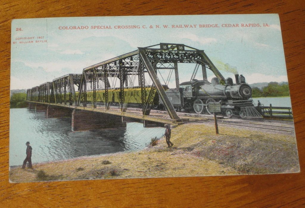 Colorado Special Train Crossing C & N W Railway Bridge Cedar Rapids 1907 Colorado Special Train Crossing C & N W Railway Bridge Cedar Rapids 1907
