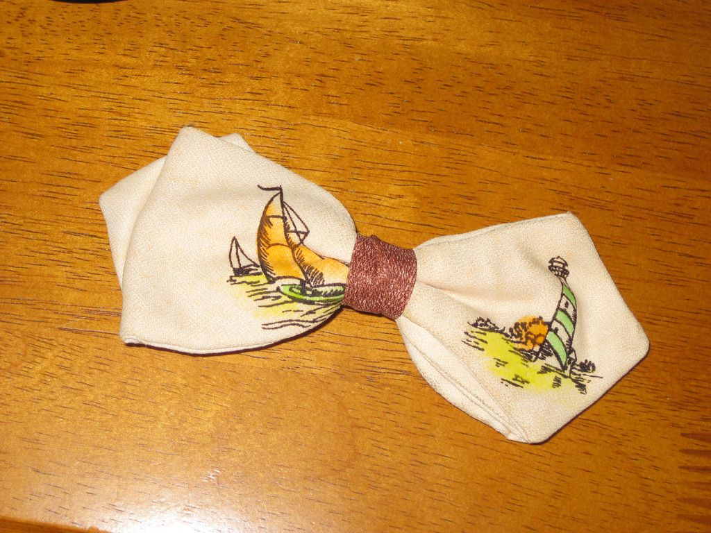 Adorable Vintage U Clasp Bow Tie Child's with Lighthouse & Sailboat Adorable Vintage U Clasp Bow Tie Child's with Lighthouse & Sailboat