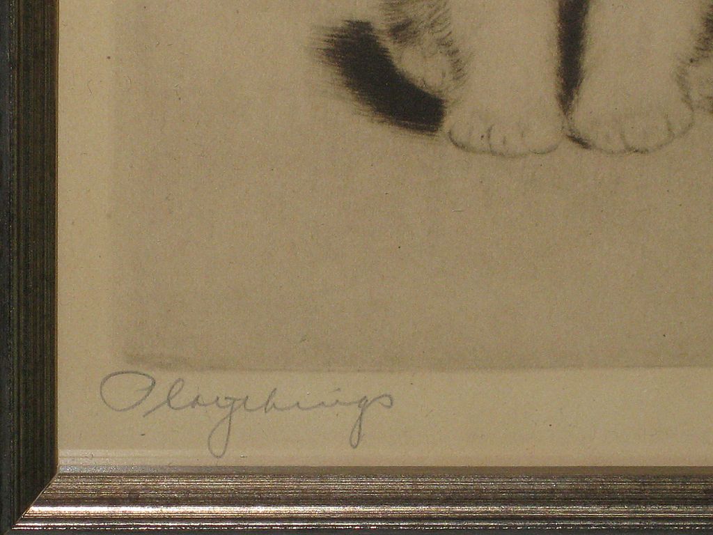 Vintage Framed Lithograph Print Artist Signed "Playthings" Sweet Kittens Vintage Framed Lithograph Print Artist Signed "Playthings" Sweet Kittens