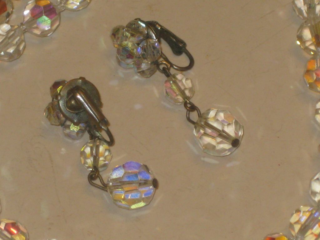 Vintage Austrian Crystal Aurora Borealis Opera Length Necklace & Earrings set Vintage Austrian Crystal Aurora Borealis Opera Length Necklace & Earrings set