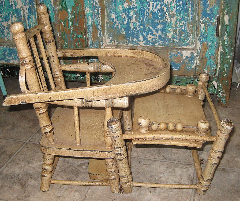 Vintage Wooden Convertible Doll High Chair Original Paint Vintage Wooden Convertible Doll High Chair Original Paint