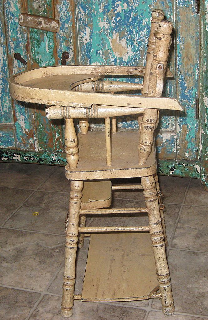 Vintage Wooden Convertible Doll High Chair Original Paint Vintage Wooden Convertible Doll High Chair Original Paint