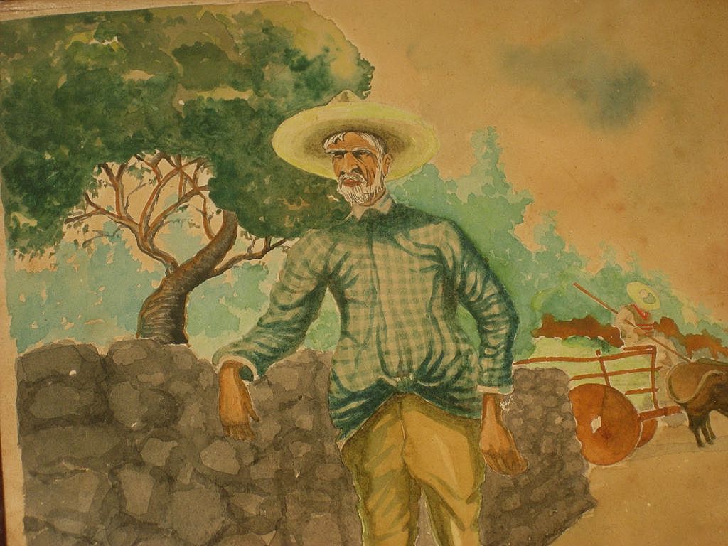 1939 Charming Vintage Watercolor Painting "Tio Marcelino" Mexican Man 1939 Charming Vintage Watercolor Painting "Tio Marcelino" Mexican Man