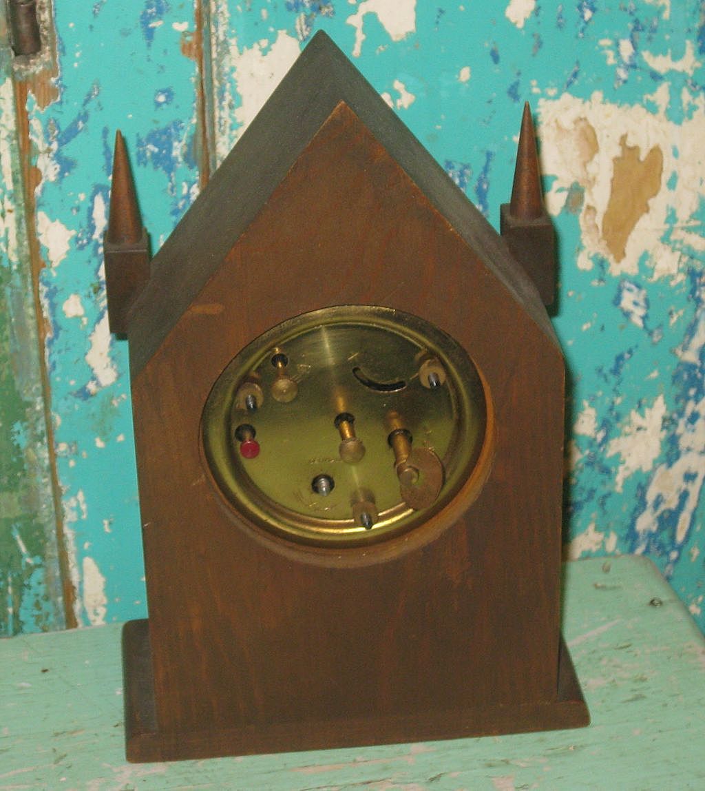 Charming Vintage Small Wooden Steeple Style Mantle Clock Germany Charming Vintage Small Wooden Steeple Style Mantle Clock Germany