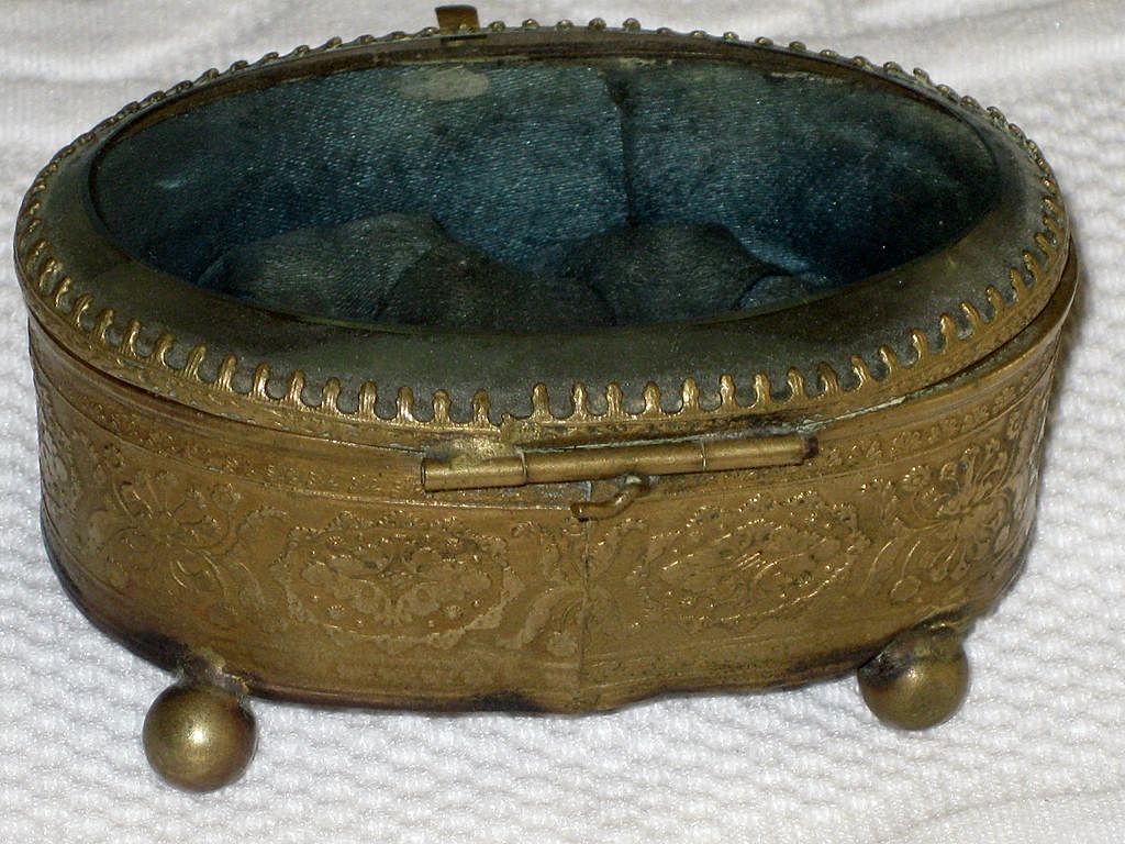 Vintage Jewelry Box Casket Beveled Glass Hinged Top Ormolu Ornate Sides Vintage Jewelry Box Casket Beveled Glass Hinged Top Ormolu Ornate Sides