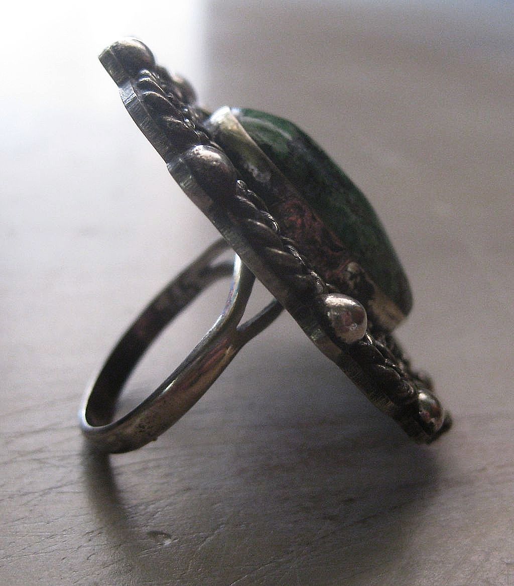 Vintage Ornate Hand Crafted Large Sterling Silver & Turquoise Ring Vintage Ornate Hand Crafted Large Sterling Silver & Turquoise Ring