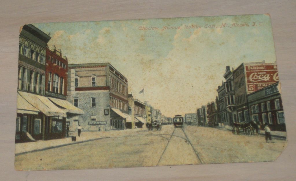 Downtown Main Street Mc Alester Oklahoma Coca Cola Sign Antique Postcard 1911 Downtown Main Street Mc Alester Oklahoma Coca Cola Sign Antique Postcard 1911