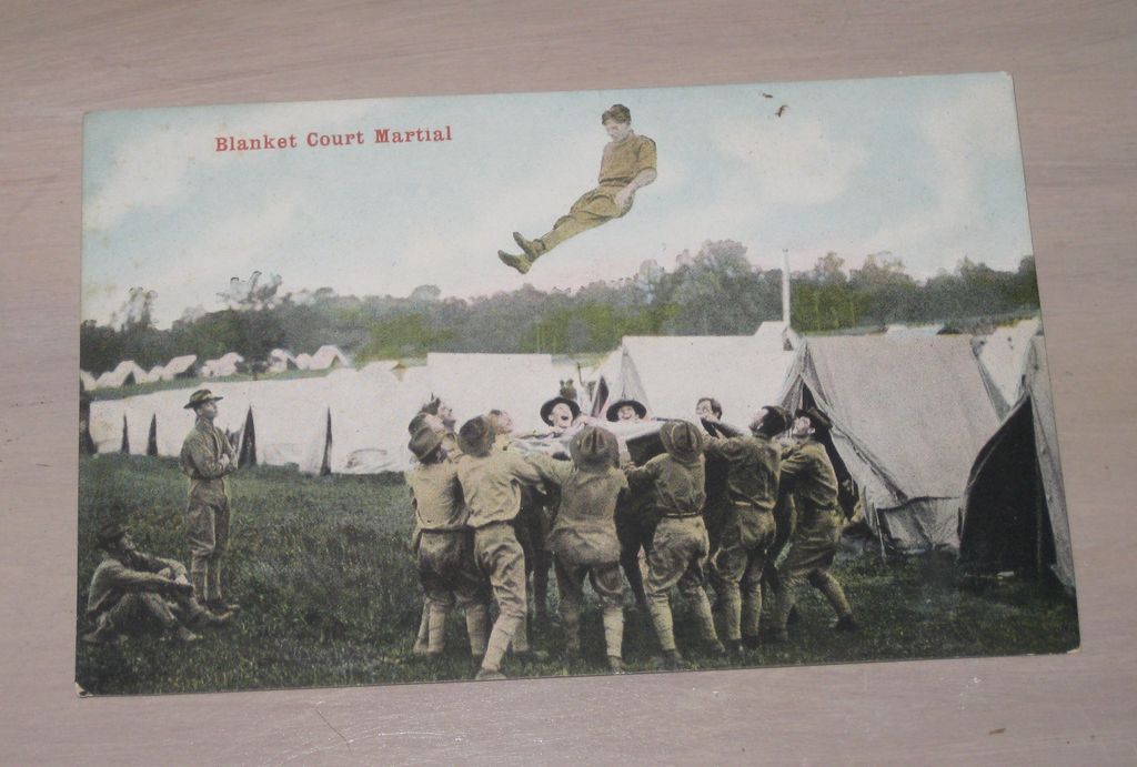 Vintage Military Postcard "Blanket Court Martial" WWI Cavalry Soldiers Vintage Military Postcard "Blanket Court Martial" WWI Cavalry Soldiers
