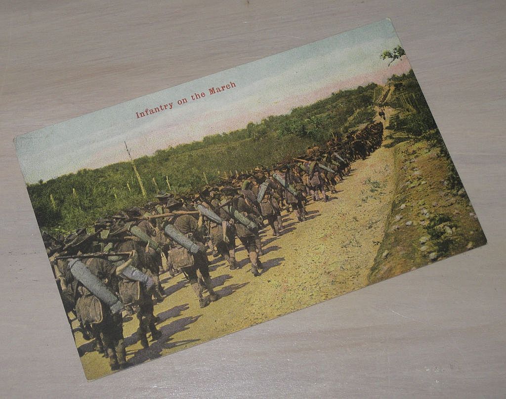 Infantry on the March Soldiers Military Postcard Infantry on the March Soldiers Military Postcard
