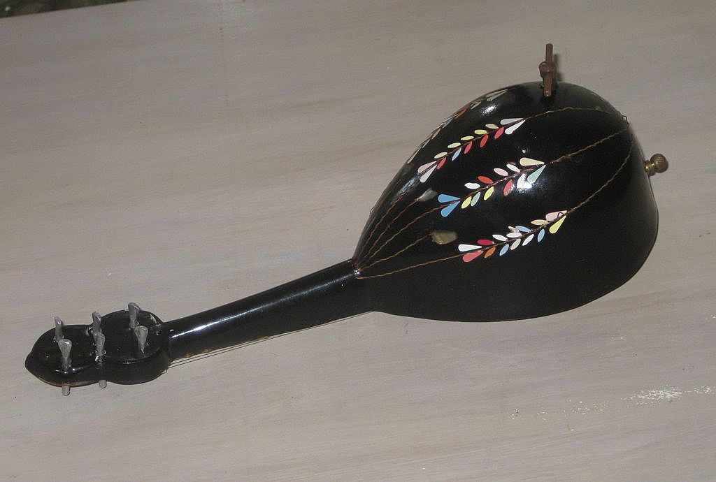 Vintage Wooden Mandolin Shaped Music Box Handpainted- Italy Vintage Wooden Mandolin Shaped Music Box Handpainted- Italy